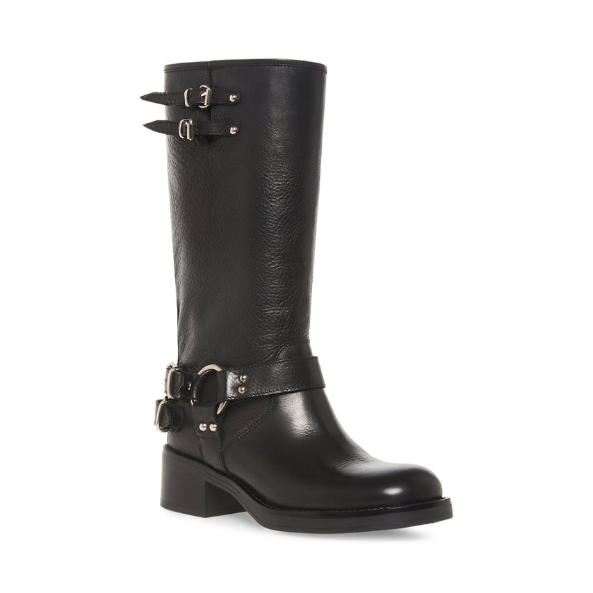 Black Steve Madden Axelle Leather Women's High Boots | PH 4209SXL